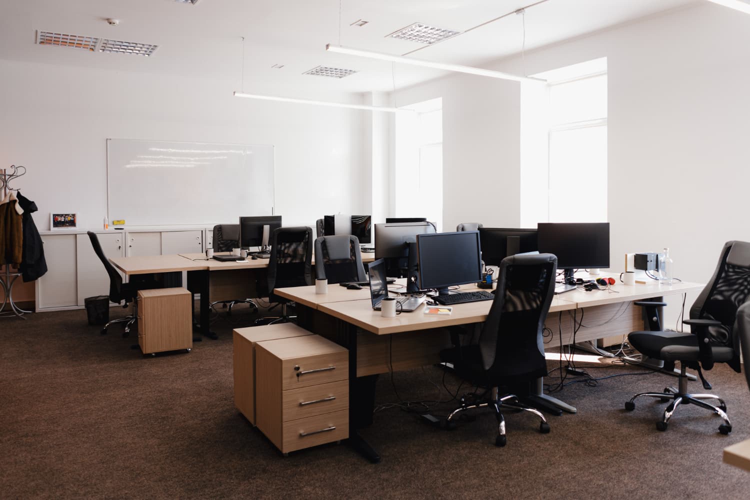A bright, modern office workspace
